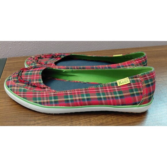 Vintage 90s KEDS Christmas Plaid Slip On Flats Women's Size 11 - Picture 3 of 8